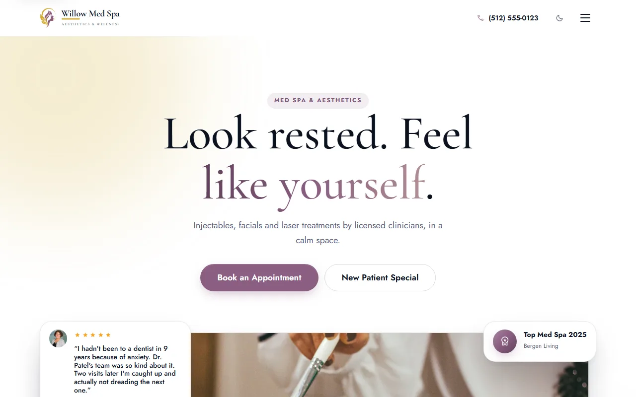 Med spas & aesthetics website example