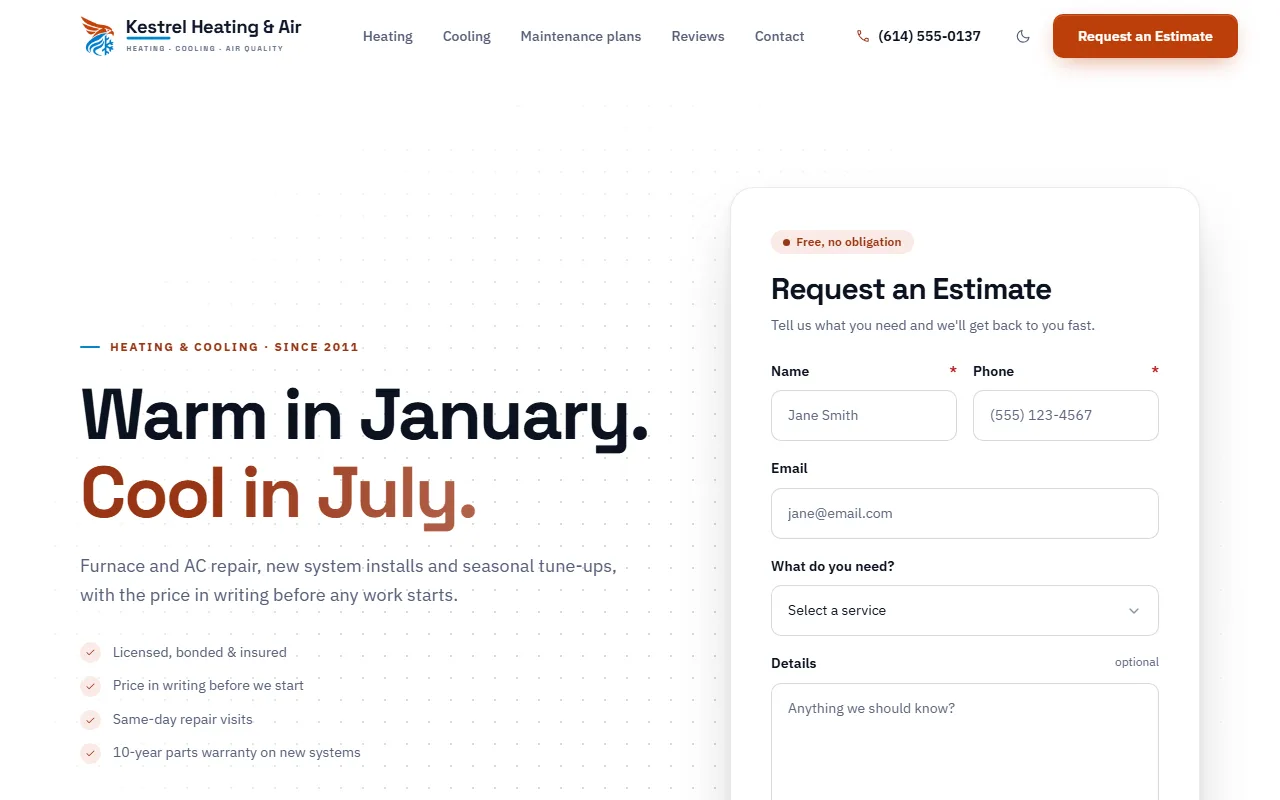 HVAC website example