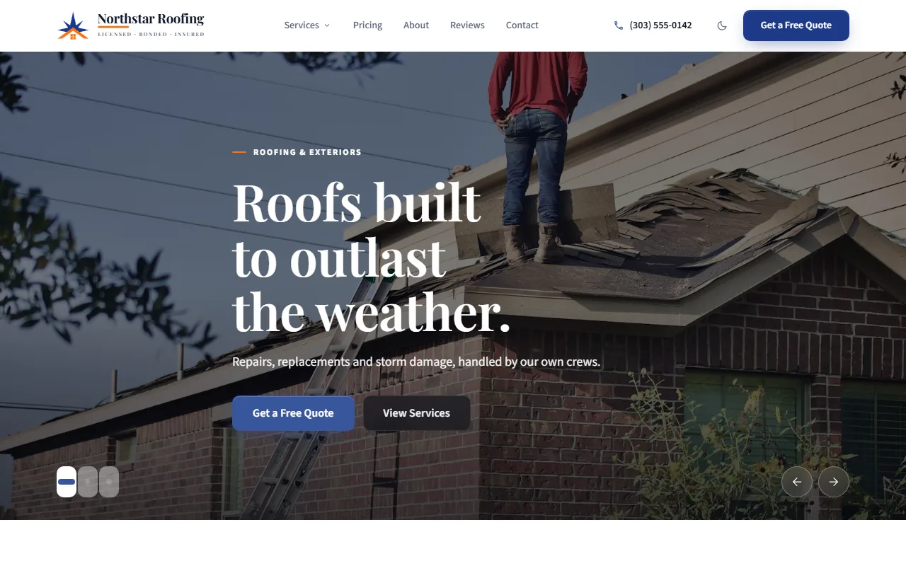 Roofers website example