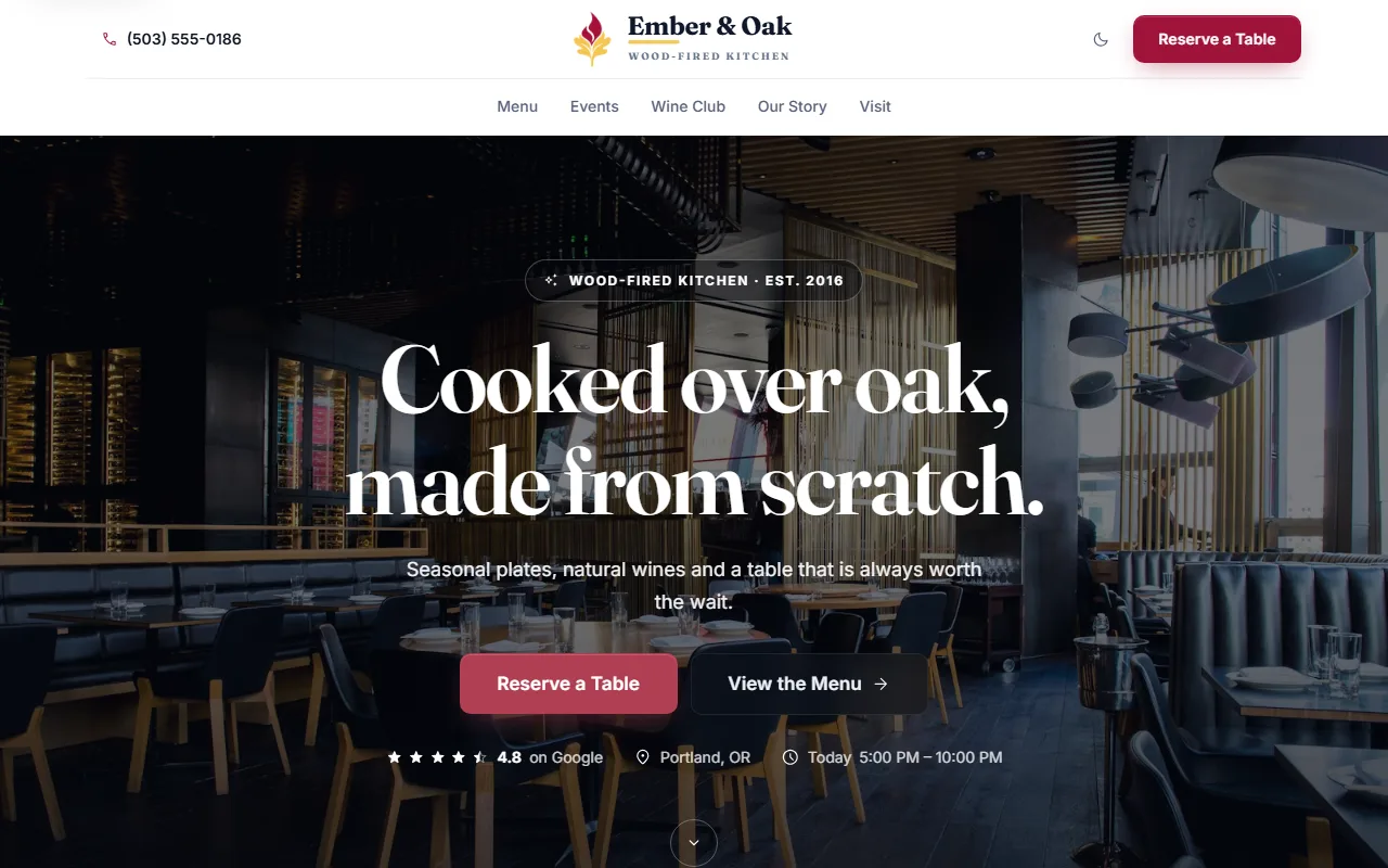 Restaurant demo website on desktop and phone