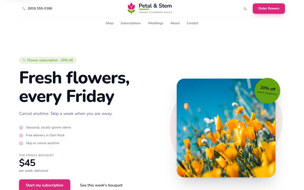 Florist demo website on desktop and phone