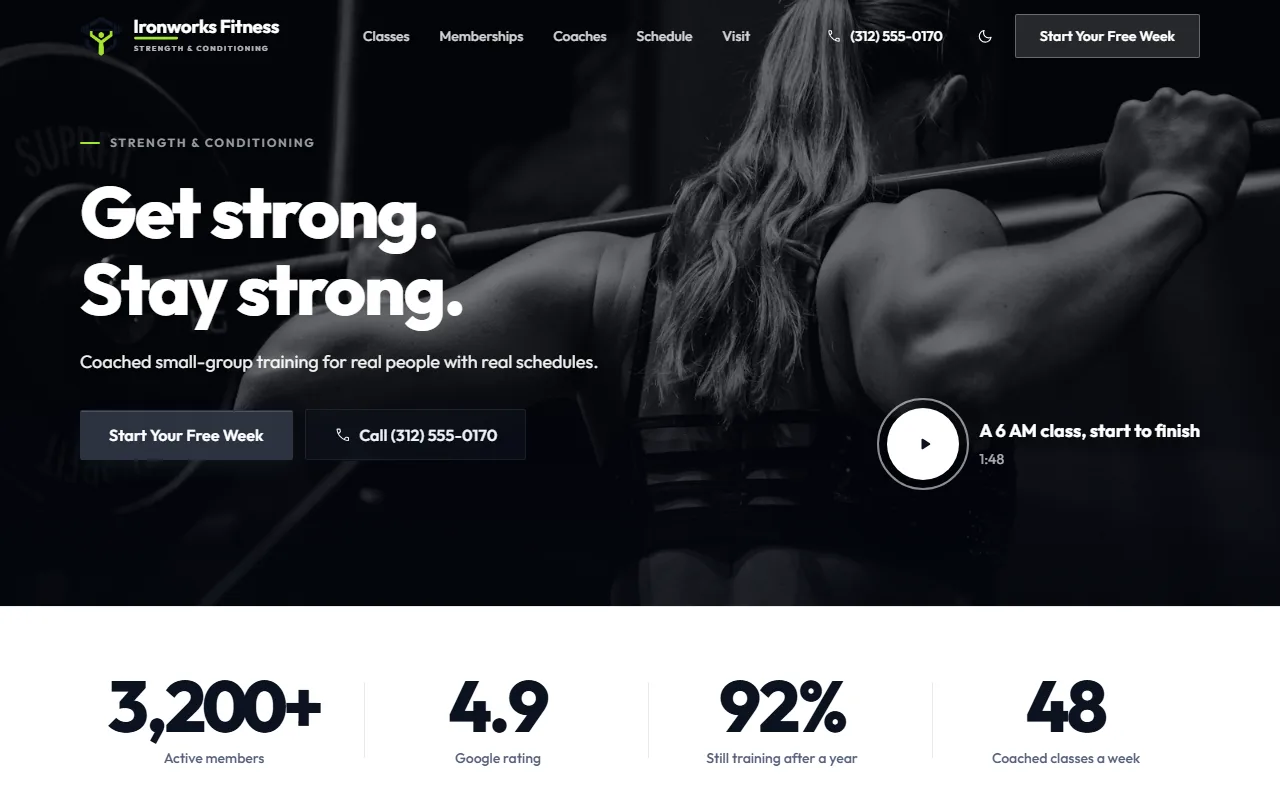 Gyms & fitness studios website example