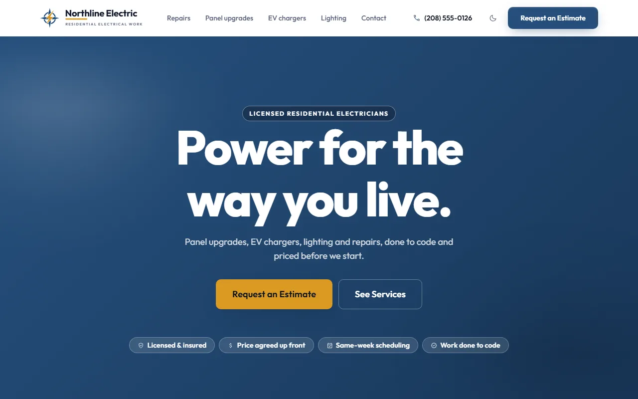 Electricians website example